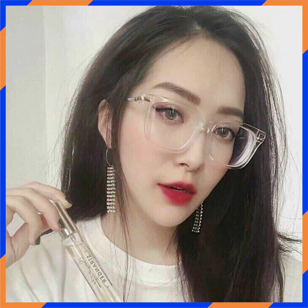 Mắt kính thời trang nam nữ gọng trong mắt vuông càng kim loại