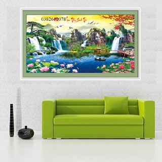 [132*70CM] TRANH THÊU CHỮ THẬP PHONG CẢNH LUU THỦY SINH TÀI TRANH CHƯA THÊU LV3021