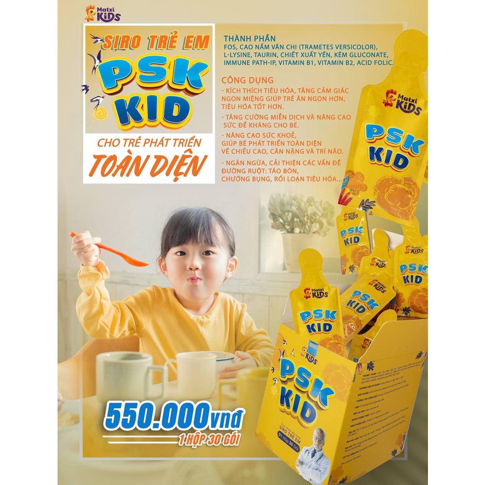 SIRO ĂN NGON PSK KID - HỘP 30 GÓI - Chính hãng tem lớp bạc đầy đủ soạn tin tổng đài