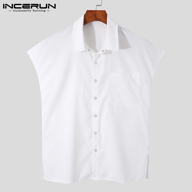 Áo sơ mi INCERUN vải cotton không tay cổ bẻ 3 màu lựa chọn thời trang cho nam