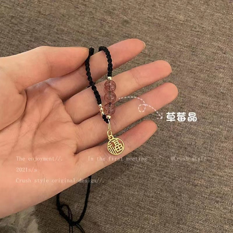 Vòng Tay Dây Bện Mặt Đá Opal Phiên Bản Hàn Quốc Màu Đen Có Thể Điều Chỉnh Cho Bạn Gái
