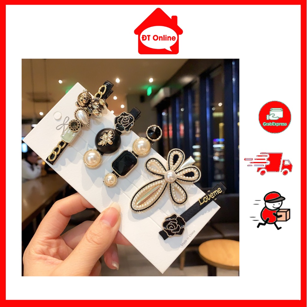 Set Kẹp Tóc Hoa Đen 5 Chi Tiết