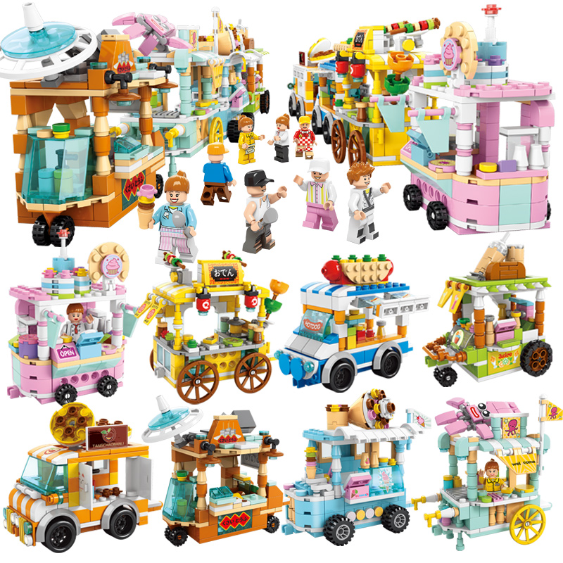 Lego Building Block City Mini Street View Cửa hàng đồ ăn nhẹ Cửa hàng thịt nướng Xếp hình Đồ chơi lắp ráp Trẻ em Bé trai Bé gái 5-14 Tuổi