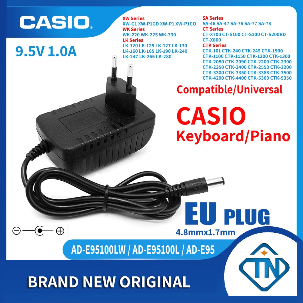 Dây Nguồn 9.5v 1a Ac / Dc Ad-E95100L Ad-E95100Lw Cho Đàn Piano Casio Wk-220 Wk-225 Wk-330