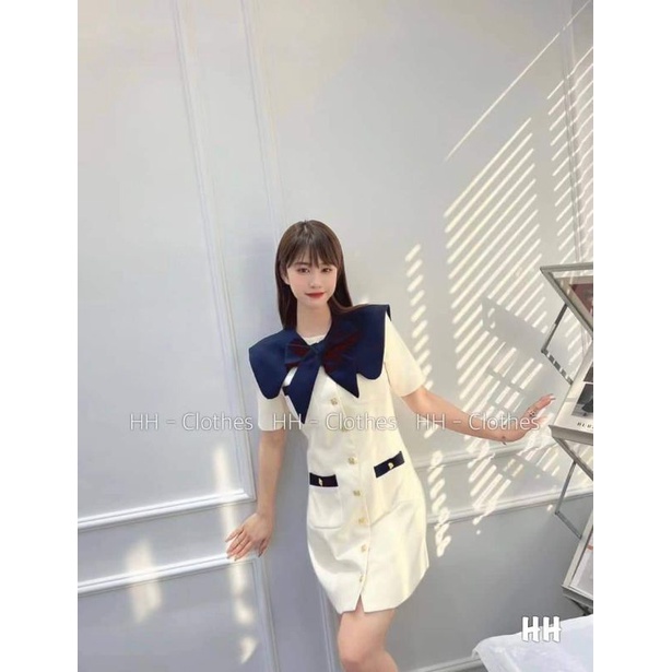 Váy nơ cổ viền khuy L1