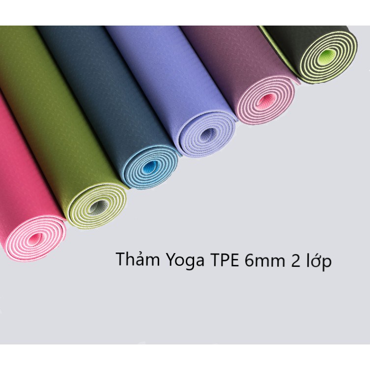 Thảm tập gym và yoga TPE 2 lớp đủ màu, thảm tập yoga tpe 2 lớp 6mm cao cấp, chất liệu an toàn