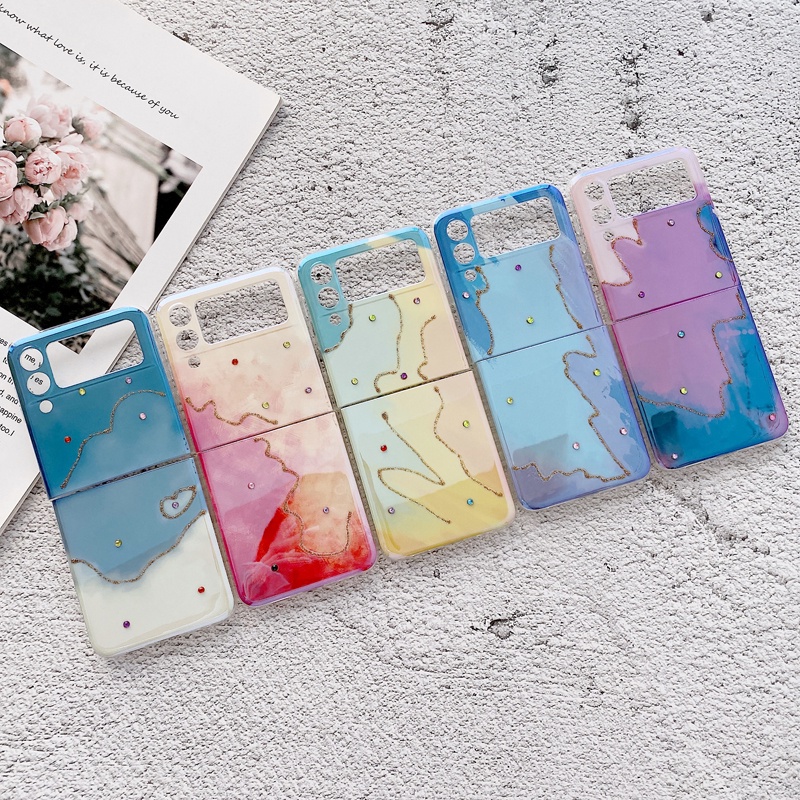 SAMSUNG Ốp điện thoại màu gradient đính đá nhiều màu sắc cho Z Flip 3 Z Flip 5G Z Fold 3 Z Fold 2 Fold 1