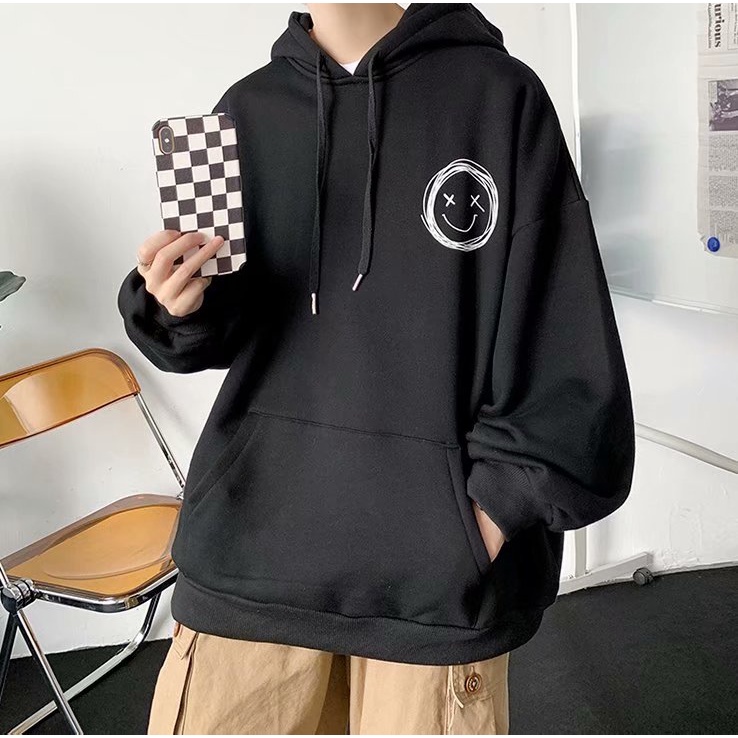 Áo Hoodie Dài Tay Dáng Rộng In Hình Mặt Cười Độc Đáo Thời Trang Mùa Xuân Thu Cho Nam