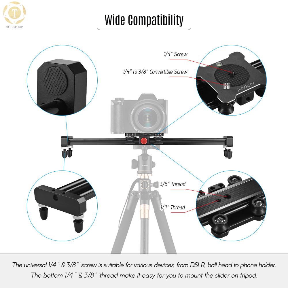 Shipped within 12 hours】 Andoer 40cm/15.7inch Aluminum Alloy Camera Video Slider Track Rail Stabilizer Max. Load 13.2Lbs for DSLR Camera Slider Track [TO]