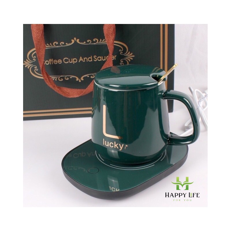 Cốc hâm nóng đồ uống kèm đế điện, bộ ly cốc hâm nóng - Happy Life 4U