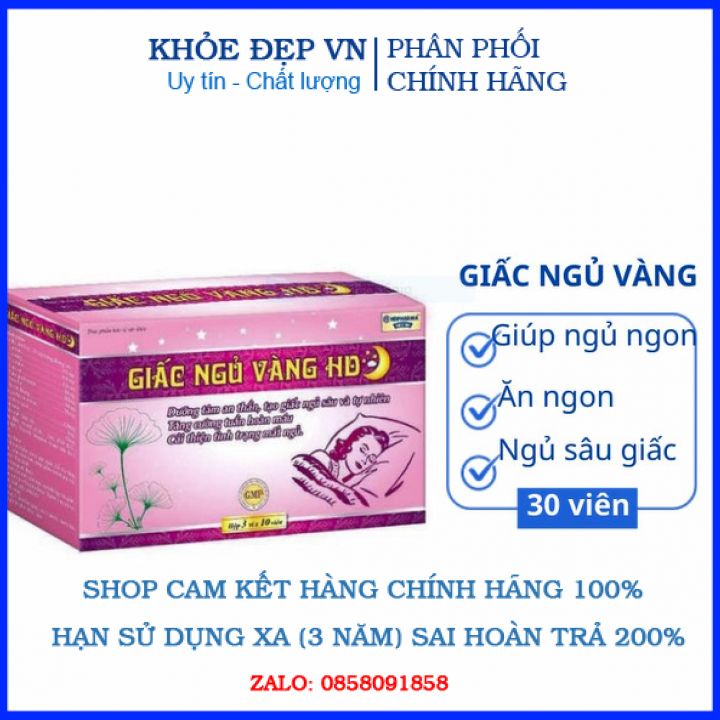 Viên uống ngủ ngon GIẤC NGỦ VÀNG HD giảm mất ngủ, hỗ trợ thần kinh, giúp ngủ sâu giấc, yên giấc, dễ ngủ- hộp 30 viên