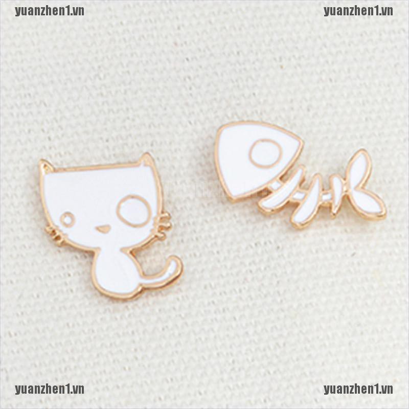 [YUANZHEN1] Set 2 Ghim Cài Áo Khoác Denim Hình Xương Cá Mèo Dễ Thương DIY