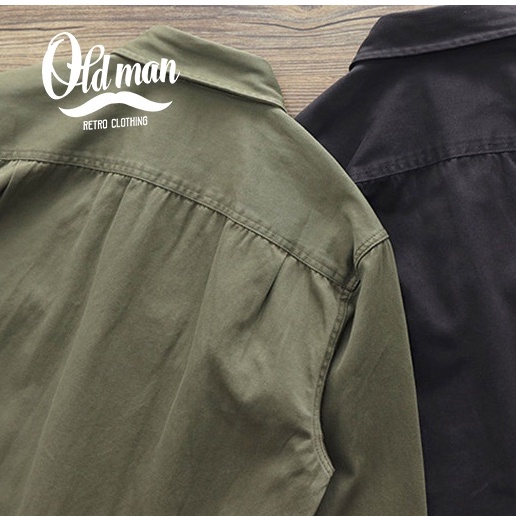 Áo Sơ Mi Retro Nam Có Túi OLDMAN, Áo Denim Cổ Bẻ Cổ Điển Phong Cách Vintage Màu Lính Dày Dặn | BigBuy360 - bigbuy360.vn