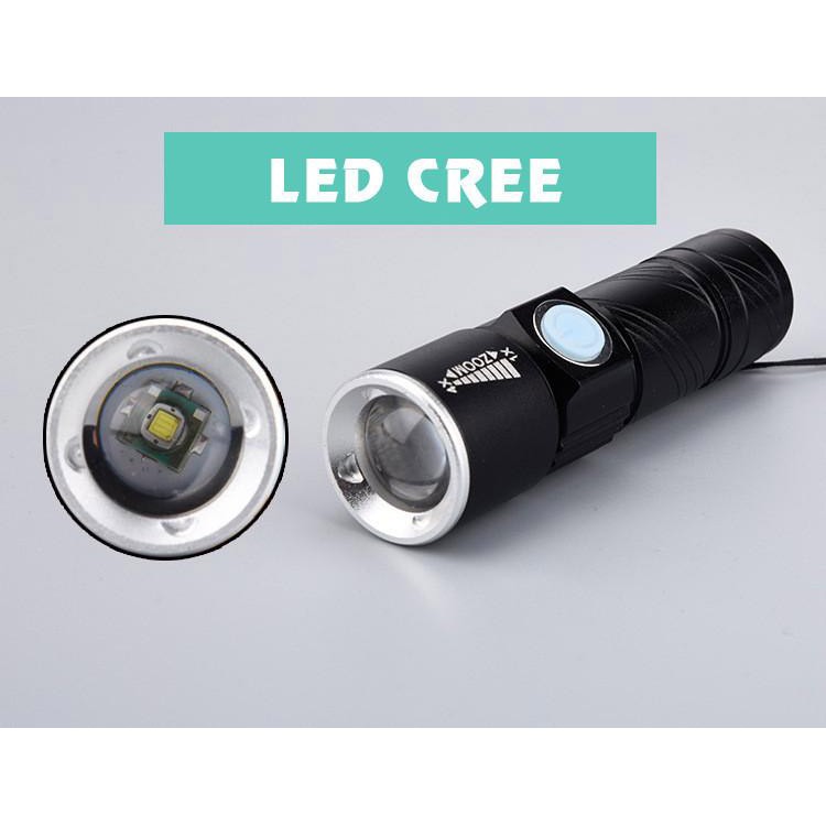Đèn pin LED mini Zoom sạc USB