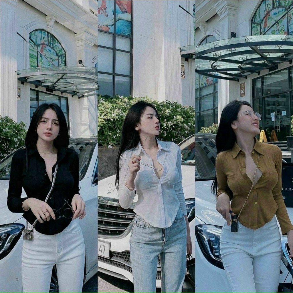 Áo Thun Sơ Mi Cổ Bẻ Gài Nút Tay Dài Phối Hai Túi Trước Ngực TTSLA0841