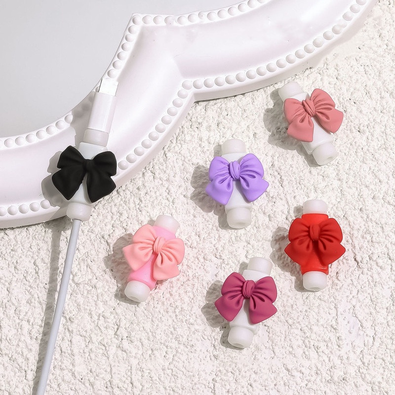 1 Cặp Phụ Kiện Bảo Vệ Dây Cáp Sạc USB Hình Nơ 3D Dễ Thương Cho iphone