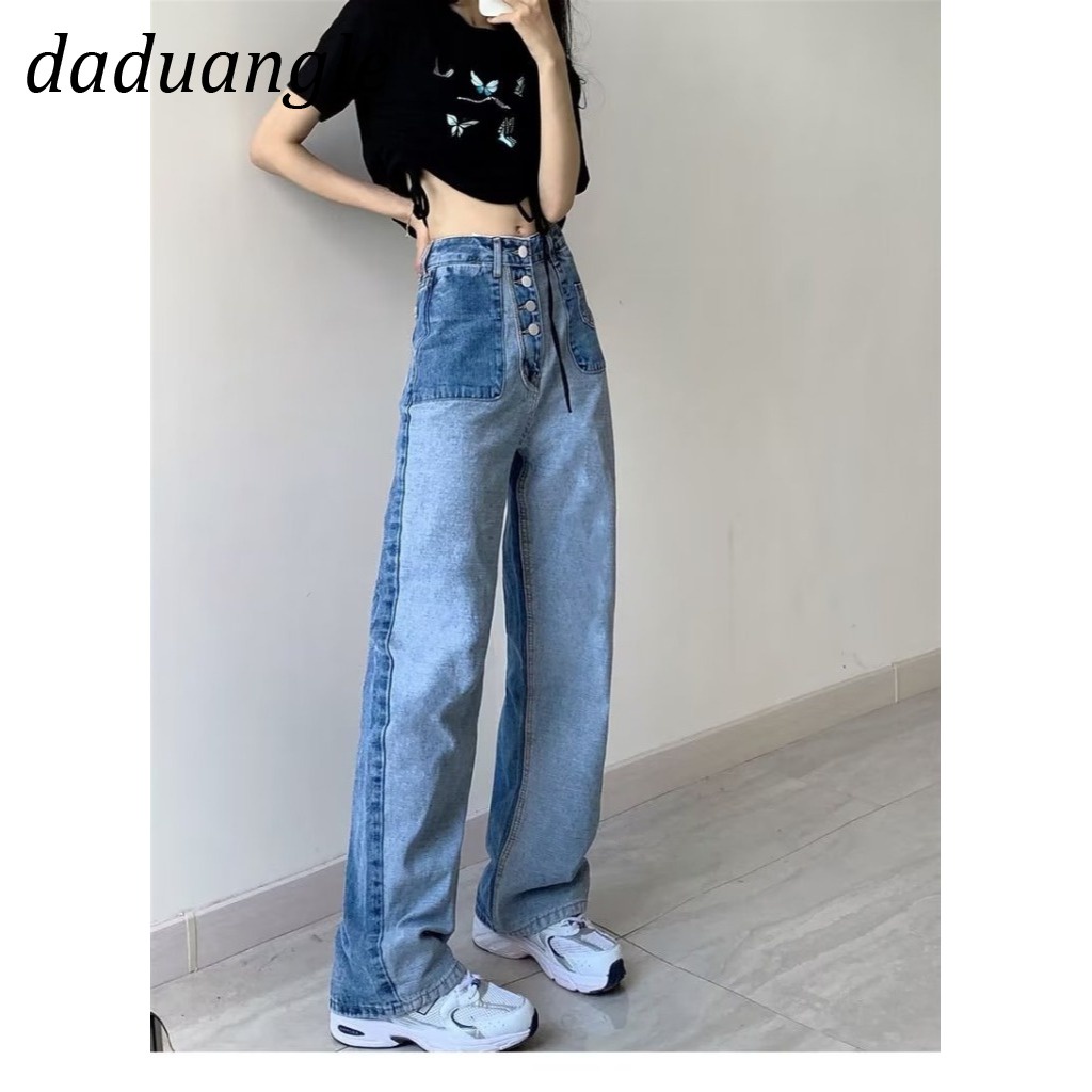 Quần jean Daduhey lưng cao dáng rộng nhiều nút kiểu dáng retro thời trang phong cách cho nữ