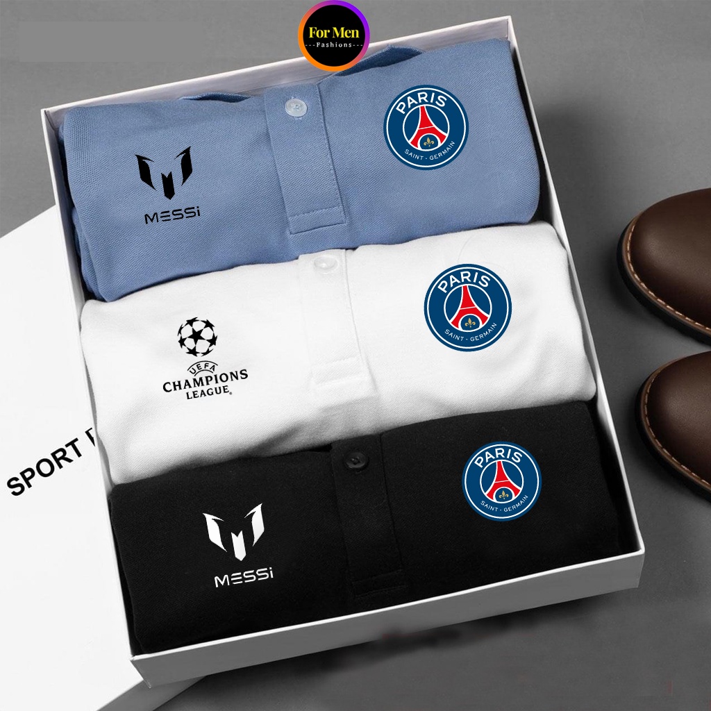 Áo thun nam có cổ CLB bóng đá PSG tay ngắn polo Messi thể thao For Men Fashions trẻ trung năng động vải co giãn 4 chiều