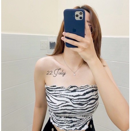Áo Croptop ống nhún bao ôm form hoạ tiết bò sữa - ngựa vằnáo quây ngực bò sữa - Toàn ảnh thật