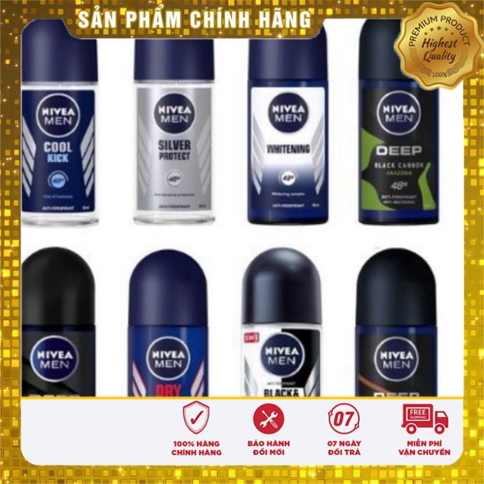 [Chính hãng] Lăn Khử Mùi Cho Nam Nivea Men Than Hoạt Tính Khô Thoáng, Khử Khuẩn 48h  - Thái Lan