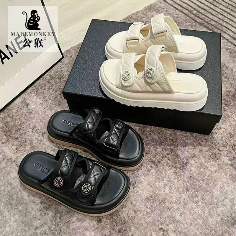 Dép hai quai trần trám hoa trà đế độn 4cm siêu hót