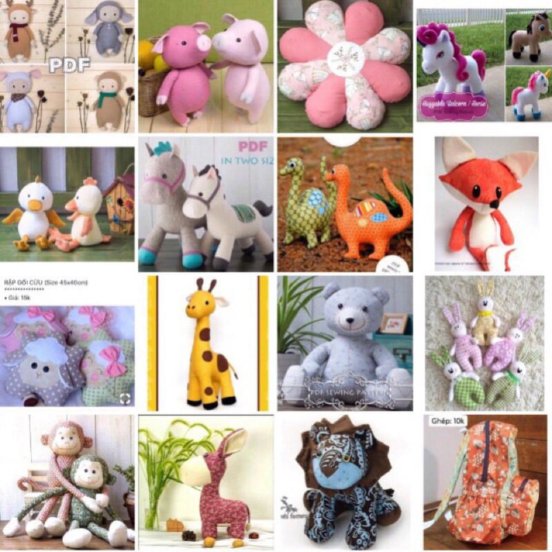 H1-20🌈BẢN VẼ RẬP GIẤY TỰ MAY THÚ BÔNG HANDMADE