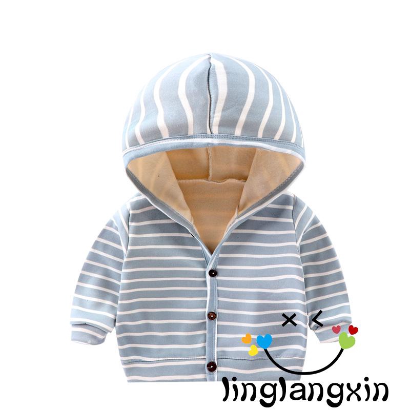 Áo hoodie chất liệu nhung tay dài họa tiết sọc thời trang ấm áp cho bé