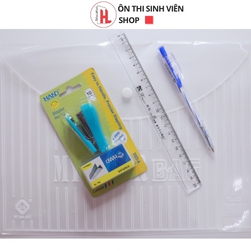 Combo DẬP GHIM ĐỀ CƯƠNG (dập ghim đề cương, túi đựng đề cương, bút ghi chú, thước kẻ)