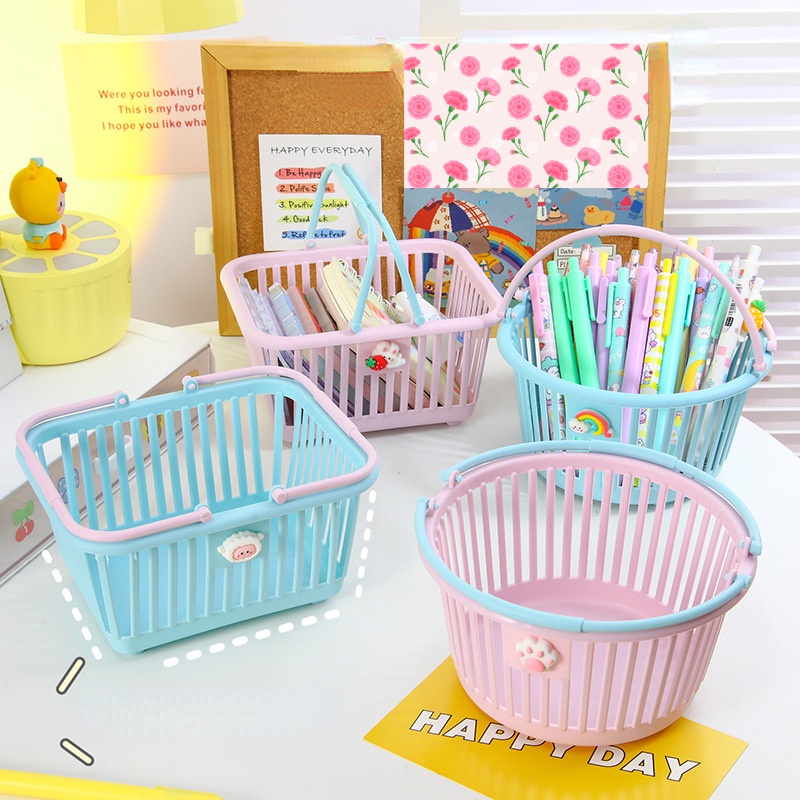 Giỏ Đựng Bút / Mỹ Phẩm / Đồ Dùng Họa Tiết Hoạt Hình Dâu Tây Dễ Thương Tiện Dụng Cho Học Sinh