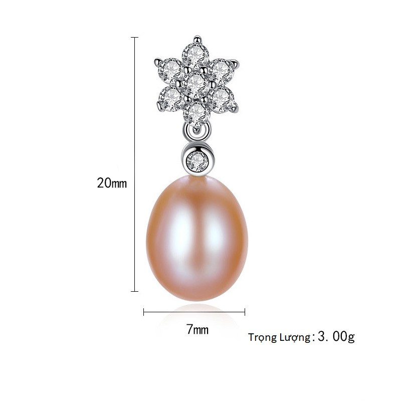 Bông Tai Bạc Nữ S925 Xi Bạch Kim Đính Hạt Ngọc Trai Nhiên Nhiên Nuôi Nước Ngọt Sang Trọng B2333 - Bảo Ngọc Jewelry