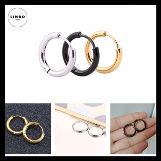 Khuyên tai/Bông tai tròn Unisex kiểu dáng đơn giản không gỉ LINDO