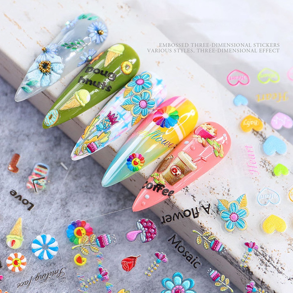 Miếng Dán Trang Trí Móng Tay Tự Dính Dập Nổi Họa Tiết 5D DIY