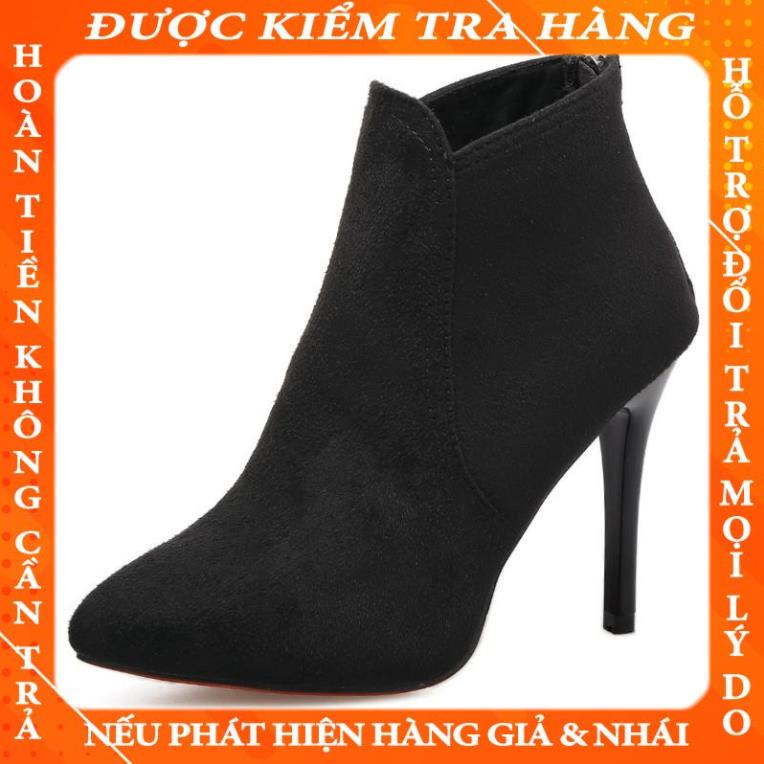 boots cao gót, bốt cổ lửng da lộn đế 9P- G303 kimchi
