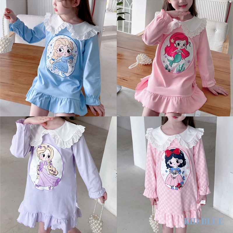 Đầm Ngủ Công Chúa Elsa Cổ Ren Dễ Thương Thời Trang Mùa Thu Cho Bé Gái