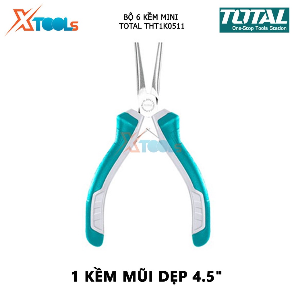 Bộ 6 kềm mini làm trang sức TOTAL THT1K0511 bộ kìm đa năng gồm 6 chi tiết răng 4.5”, cắt 4.5”, cắt đứt 4.5”, mũi dài 4.5