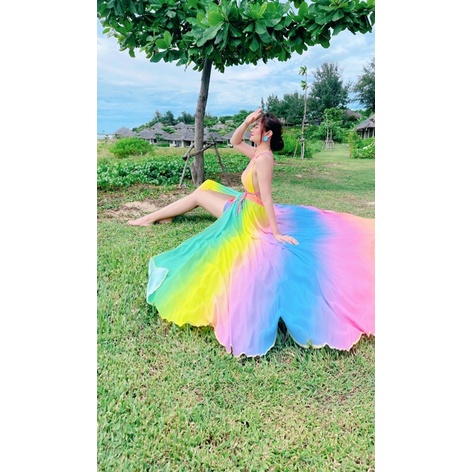 váy xoè maxi chụp ngoại cảnh hàng cao cấp