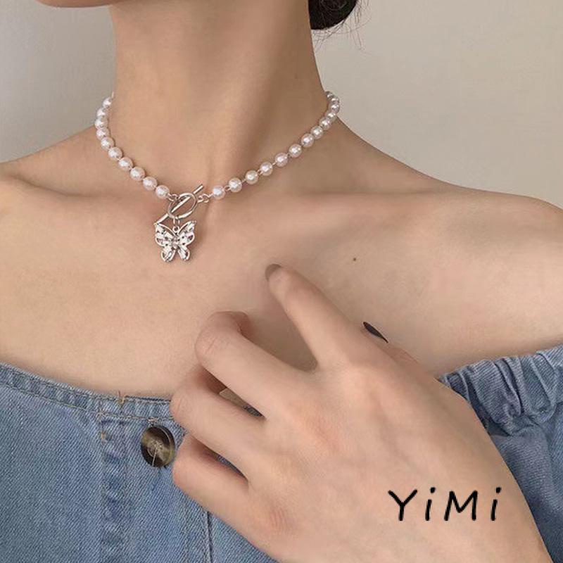 Vòng cổ mặt hình bướm phối ngọc trai nhân tạo thời trang Hàn Quốc