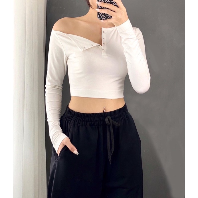 ÁO CROPTOP TAY DÀI NÚT BẤM