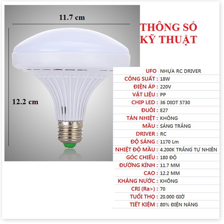 Bóng đèn LED đủ 12w, 13w, 18w trụ, UFO đui E27