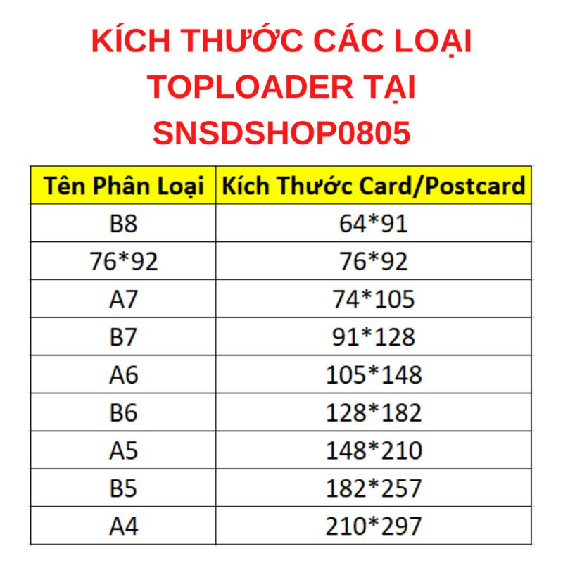 Toploader B6 Đựng Postcard , Photocard , Thẻ Bài Size B6 ( 18.2*12.8cm )