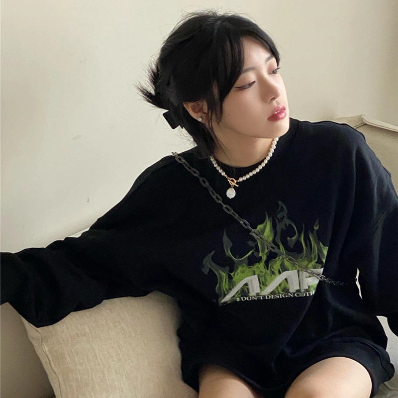 Áo thun ZHELIHANGFEI tay dài dáng rộng kiểu Mỹ cá tính