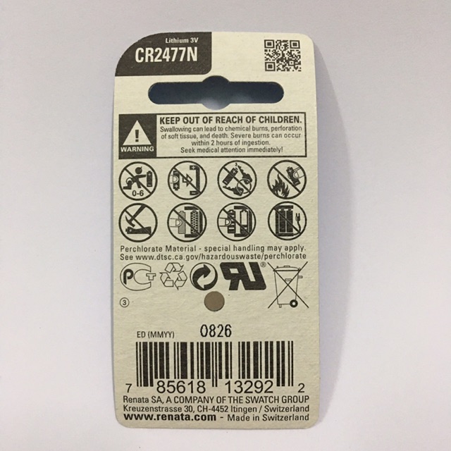 Pin CR2477 Renata Lithium 3V Chính Hãng Vỉ 1 Viên