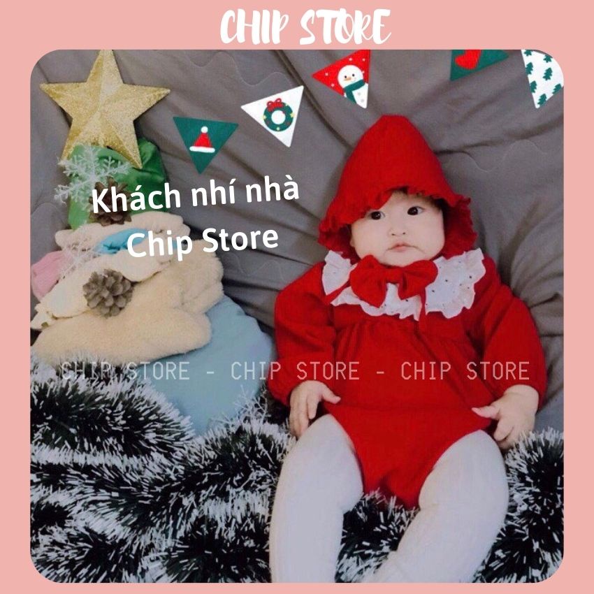 Body dài tay cho bé CHIP STORE Bodysuit màu đỏ sang chảnh cho bé mặc đầy tháng, noel, tết siêu đáng yêu