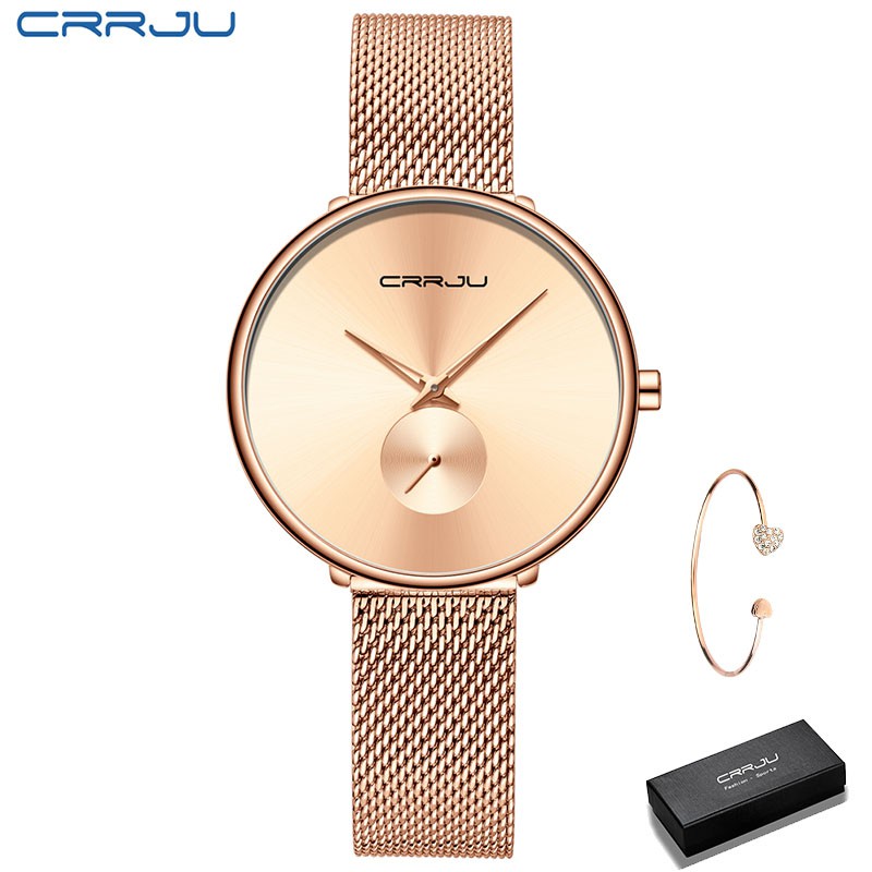 Đồng Hồ CRRJU 2165 Chống Nước Cho Nữ Bằng Thép Không Gỉ Kiểu Dáng Sang Trọng Thời Trang Giản Dị