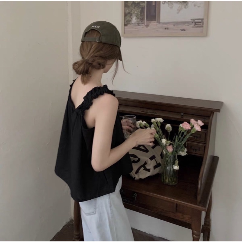 FREE SHIP Áo 2 dây bản to nhún bèo chất lien mềm mát