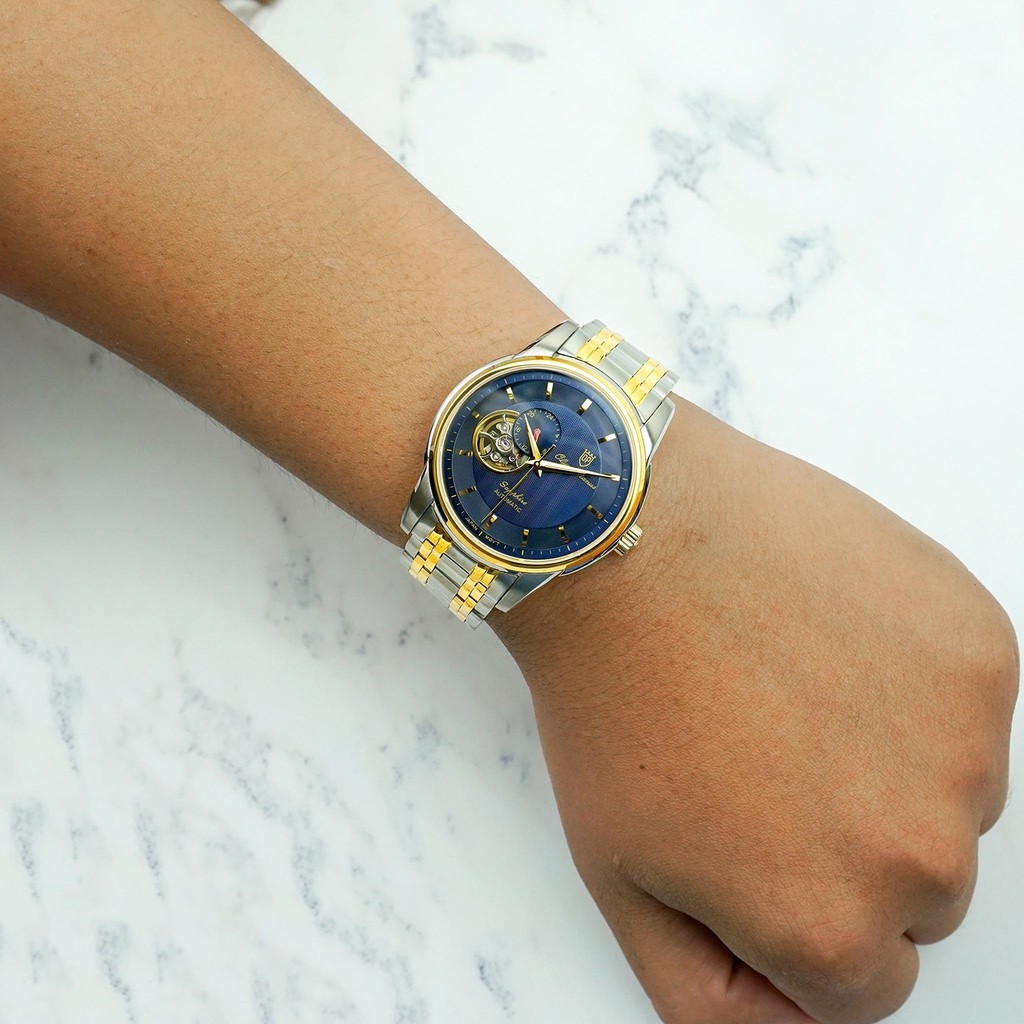 Đồng hồ nam dây kim loại mặt kính chống xước Automatic Olym Pianus OP990-163 OP990-163AMSK xanh