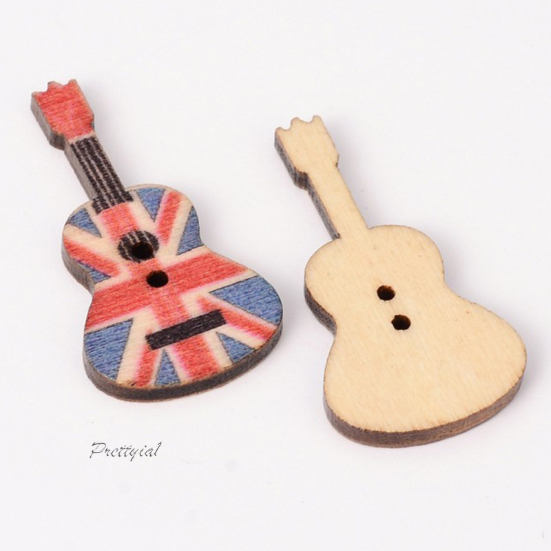 [PRETTYIA1]100pcs Guitar Shape Wooden Sewing Buttons Scrapbooking Embellishments 2-Hole