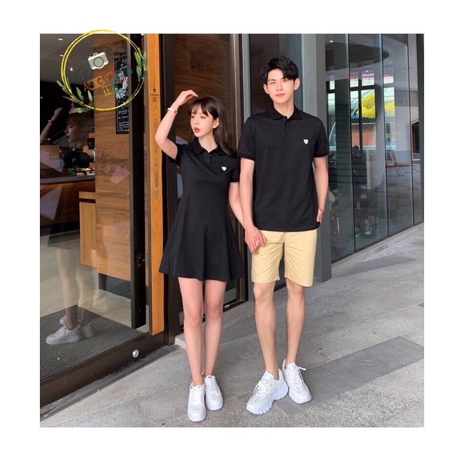 Váy thun đôi nam nữ trang trí tim trên ngực áo