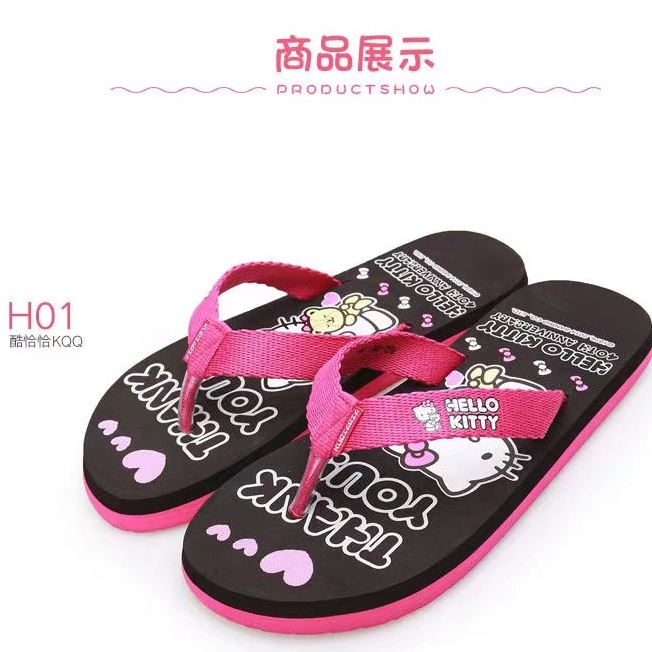 Dép Quai Ngang Đi Biển Chống Trượt Màu Hồng In Hoạt Hình Hello Kitty Dễ Thương Cho Bạn Gái