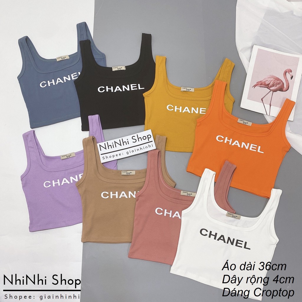 Áo 2 dây in chữ CN tôn dáng, Áo thun hai dây dáng ôm chữ in vải cotton co giãn CS1055 - NhiNhi Shop